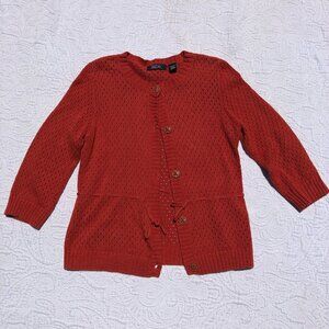 Vintage Crystal Kobe Rust Orange Cotton Cardigan Sweater Women's L